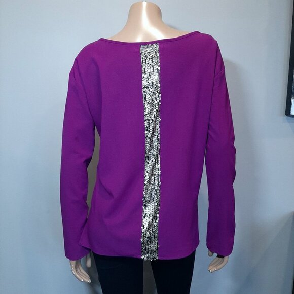 Vintage Havana High Low Sequin Top Long Sleeve Purple Metallic Blouse - Picture 4 of 11